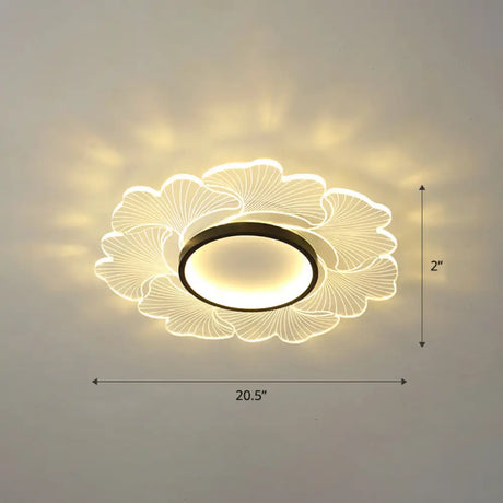 Modern Led Flower Ceiling Mount Light Fixture For Bedroom - Acrylic Flush Black / 20.5’ Remote