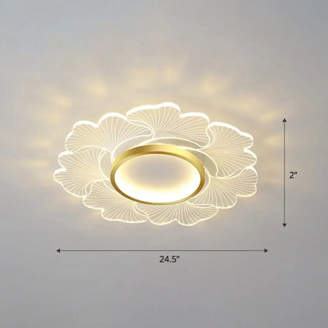 Modern Led Flower Ceiling Mount Light Fixture For Bedroom - Acrylic Flush Gold / 24.5’ Remote