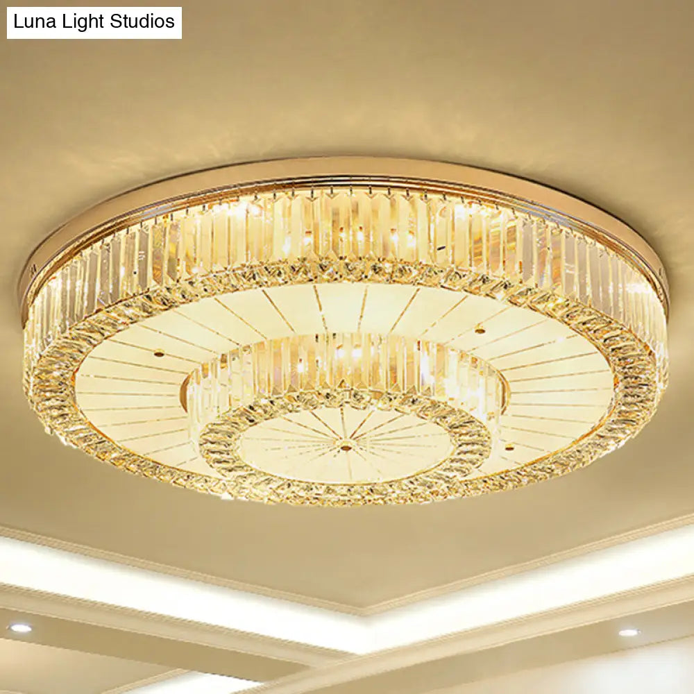 Modern Led Flush Ceiling Lamp With Clear Crystal Drum Shape For Living And Dining Room Lighting Gold