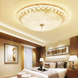 Modern Led Flush Ceiling Light With Textured Glass Bowl Crystal Accent In Gold - 12’/16’ Wide / 12’
