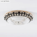 Modern Led Flush Crystal Ceiling Fixture In Black For Bedroom