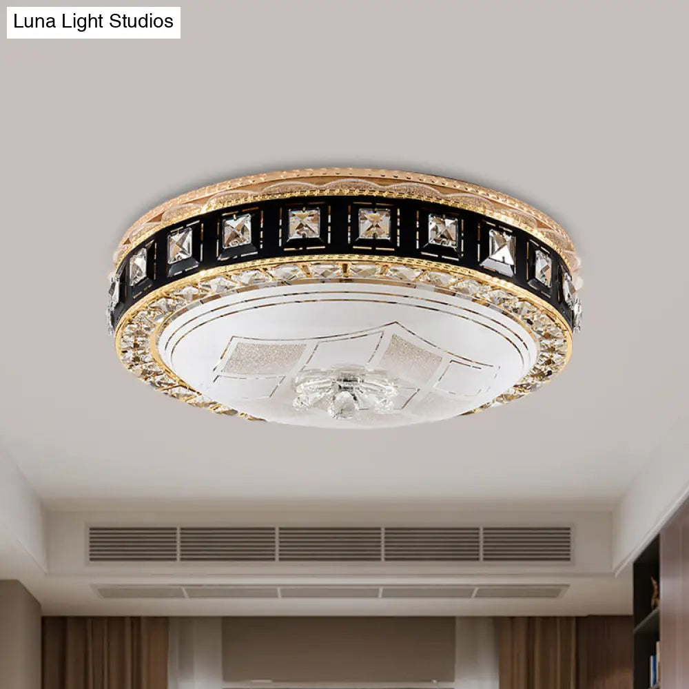Modern Led Flush Crystal Ceiling Fixture In Black For Bedroom