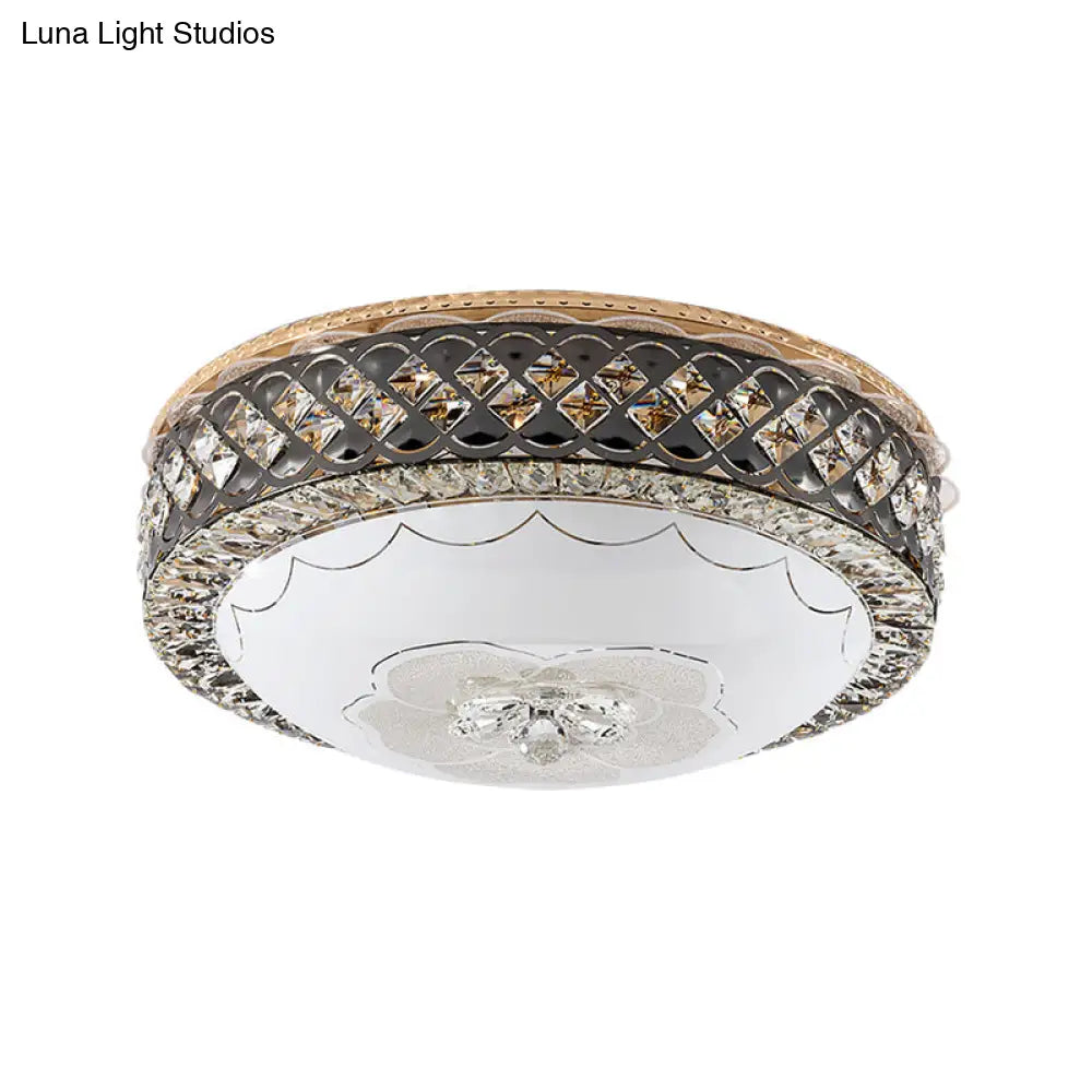 Modern Led Flush Crystal Ceiling Fixture In Black For Bedroom