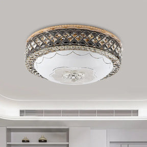 Modern Led Flush Crystal Ceiling Fixture In Black For Bedroom / A