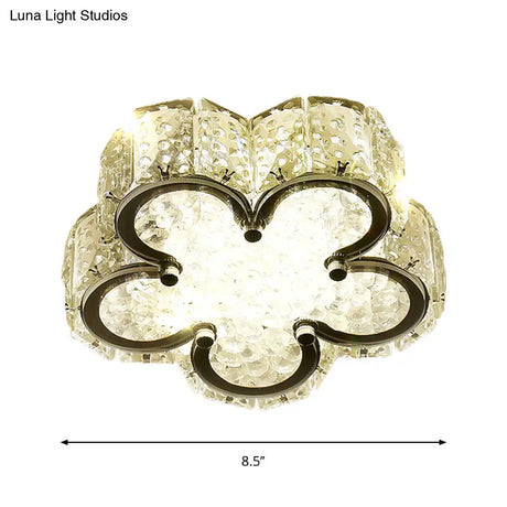 Modern Led Flush Lamp: Stainless-Steel Round/Square/Flower Ceiling Fixture With Clear Crystal Shade