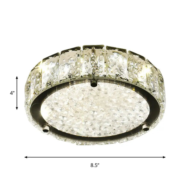 Modern Led Flush Lamp: Stainless-Steel Round/Square/Flower Ceiling Fixture With Clear Crystal Shade