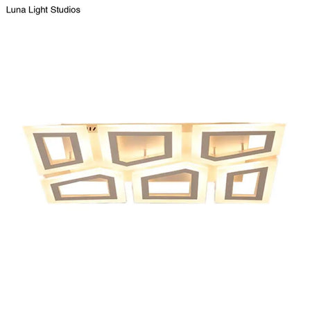 Modern Led Flush Light For Bedroom | Square/Rectangular Splicing Warm/White 16’/24.5’/37.5’ W