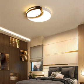 Modern Led Flush Mount Bedroom Ceiling Light In Black And White With Warm/White Lighting