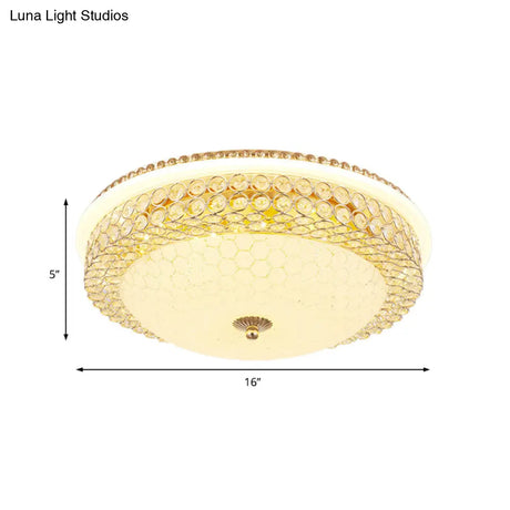 Modern Led Flush Mount Ceiling Light Clear Crystal Round Lamp With Frosted Glass Diffuser In Gold