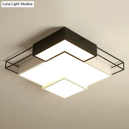 Modern Led Flush Mount Ceiling Light Fixture - Extra - Thin Acrylic Design In Black And White Black
