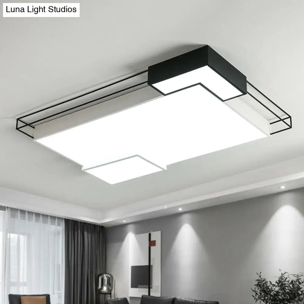 Modern Led Flush Mount Ceiling Light Fixture - Extra-Thin Acrylic Design In Black And White