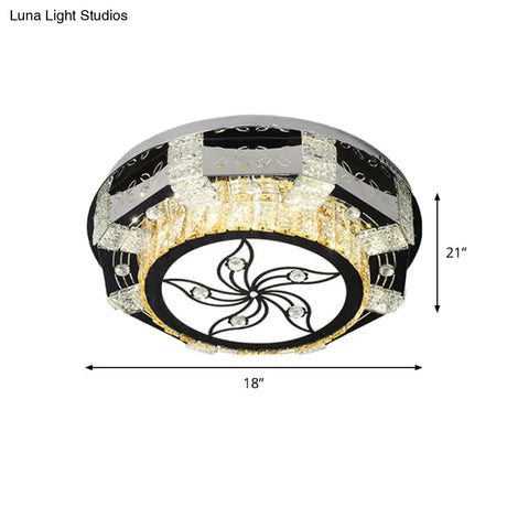 Modern Led Flush Mount Ceiling Light Fixture With Crystal Block Drum Shade In Nickel - Flower/Four