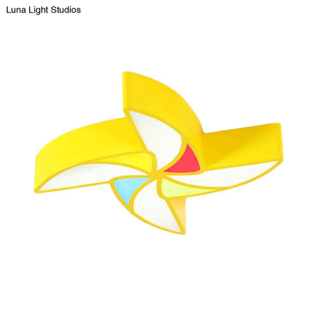 Modern Led Flush Mount Ceiling Light For Child’s Bedroom - Toy Windmill Design