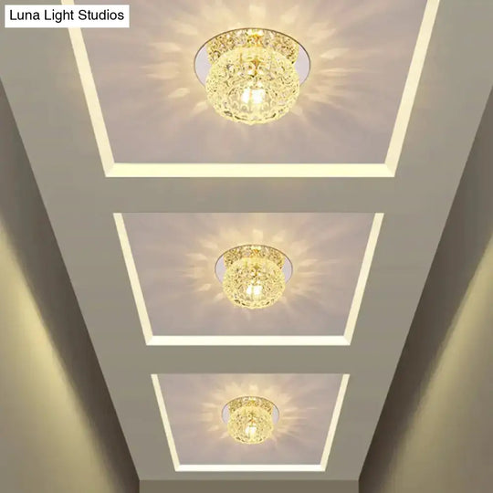 Modern Led Flush Mount Ceiling Light In Chrome - Clear Crystal Round Design For Corridor / Warm