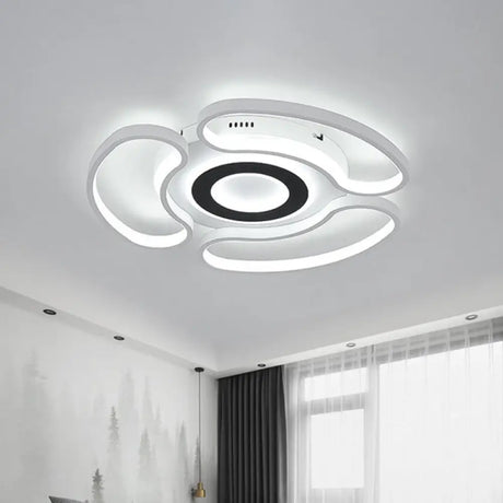 Modern Led Flush Mount Ceiling Light In White For Bedroom With Warm/White And Acrylic Arc-Loop