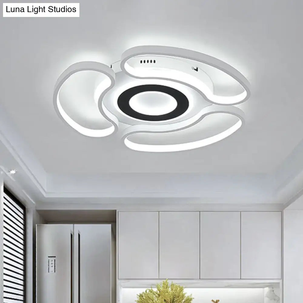 Modern Led Flush Mount Ceiling Light In White For Bedroom With Warm/White And Acrylic Arc-Loop