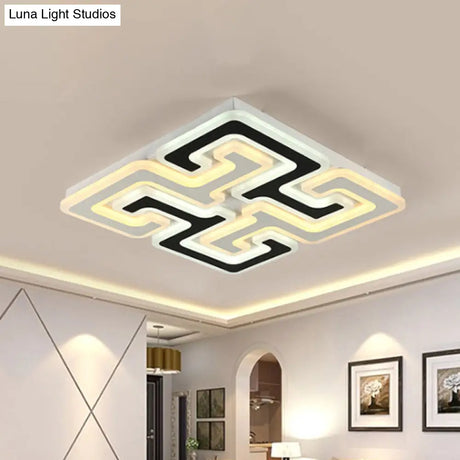 Modern Led Flush Mount Ceiling Light With Acrylic Maze Shade - Black Finish Warm/White/Second Gear
