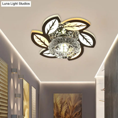 Modern Led Flush Mount Ceiling Light With Clear Crystal Shade - Ideal For Corridors