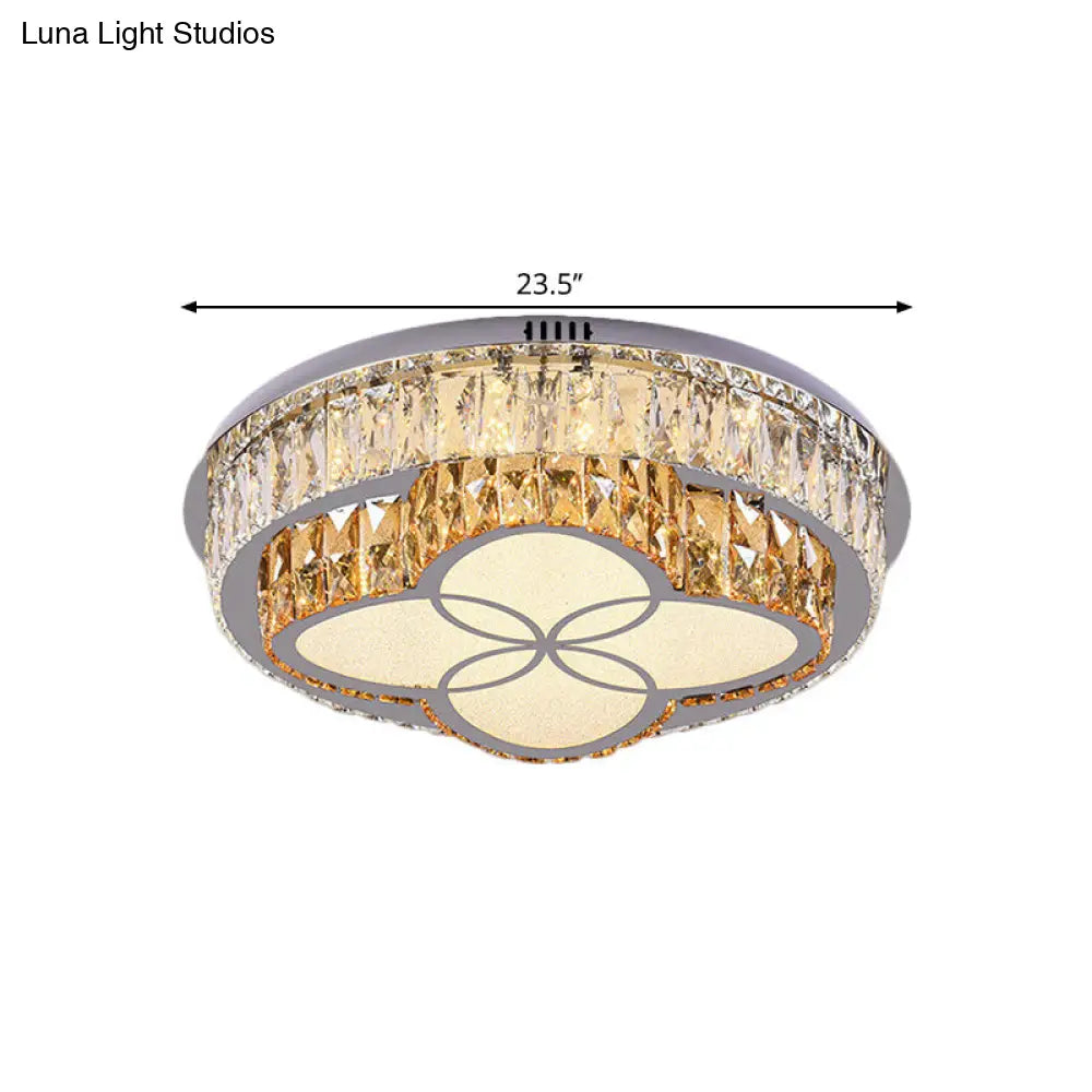 Modern Led Flush Mount Ceiling Light With Clear Cut Crystals And Stainless-Steel Design