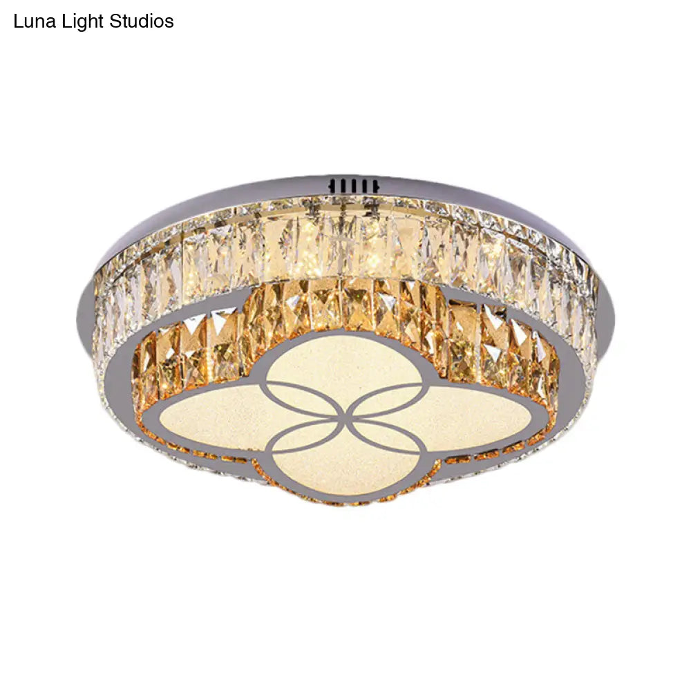 Modern Led Flush Mount Ceiling Light With Clear Cut Crystals And Stainless-Steel Design