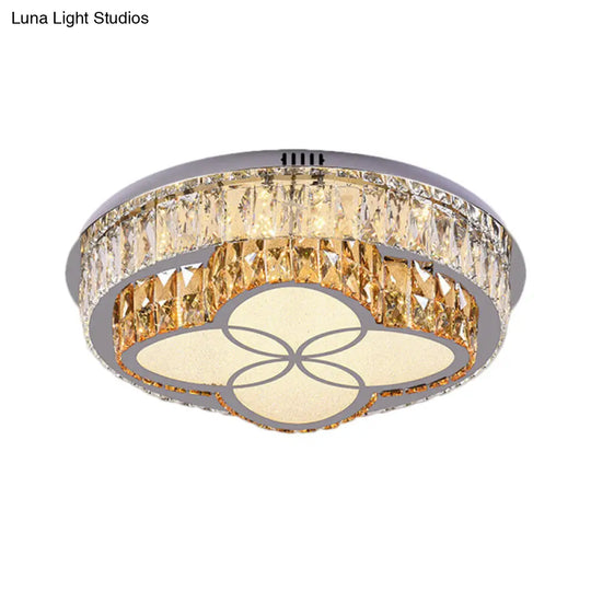 Modern Led Flush Mount Ceiling Light With Clear Cut Crystals And Stainless-Steel Design