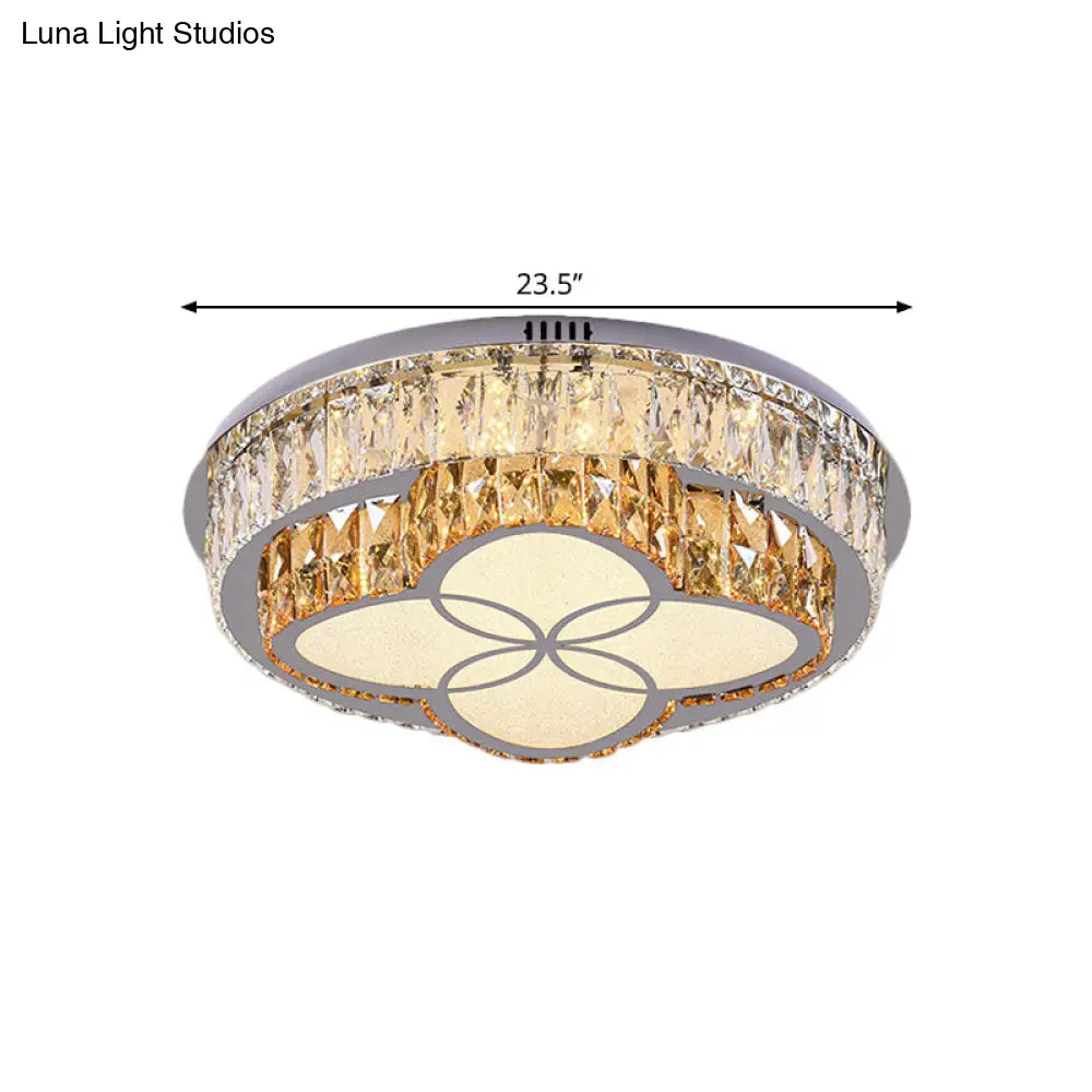 Modern Led Flush Mount Ceiling Light With Clear Cut Crystals And Stainless - Steel Design