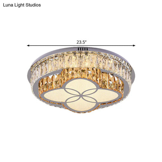 Modern Led Flush Mount Ceiling Light With Clear Cut Crystals And Stainless - Steel Design