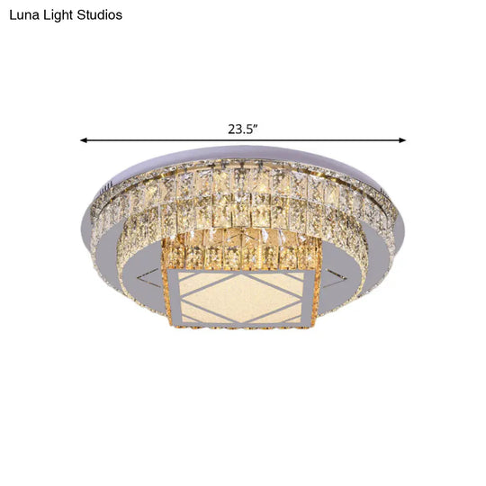 Modern Led Flush Mount Ceiling Light With Clear Cut Crystals And Stainless-Steel Design