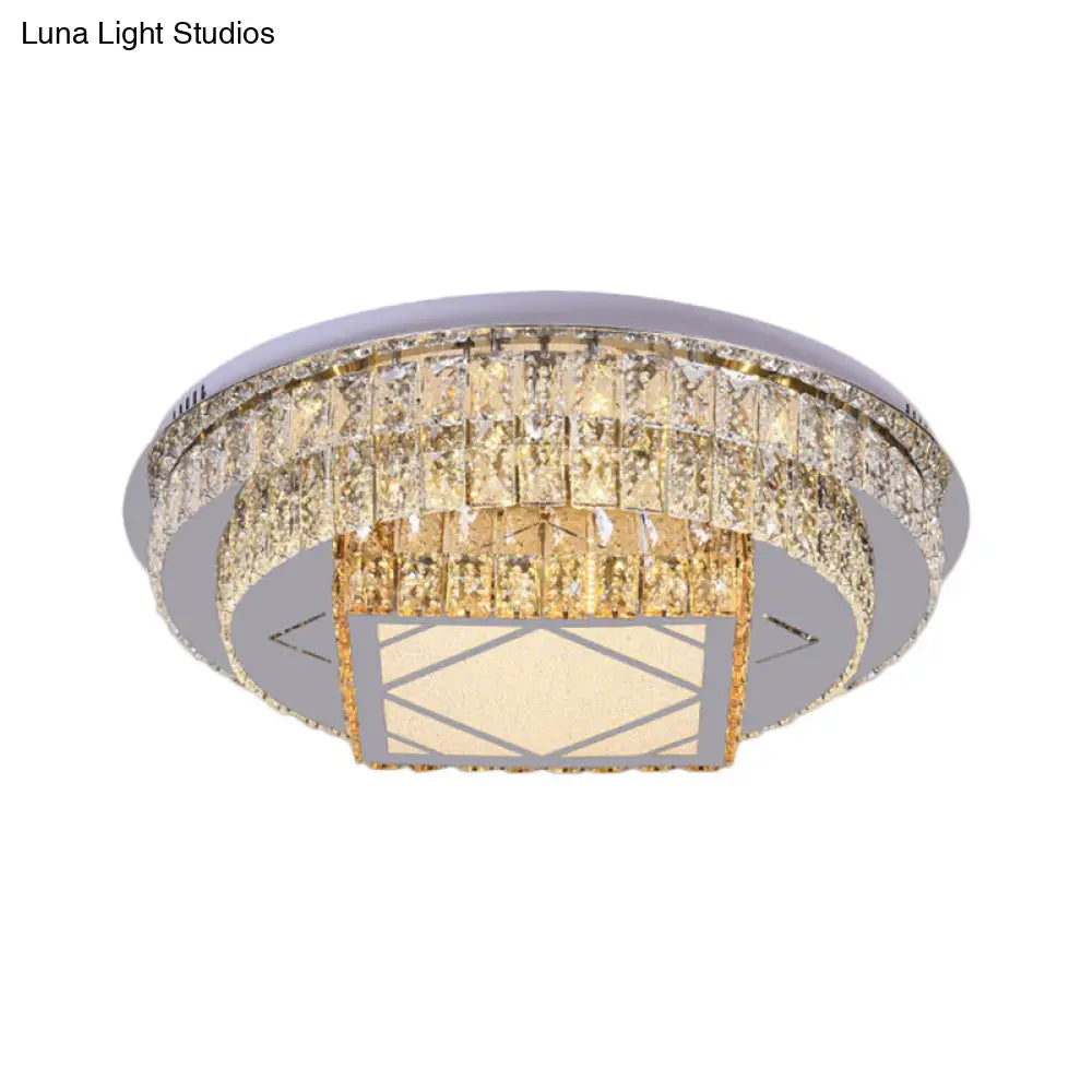 Modern Led Flush Mount Ceiling Light With Clear Cut Crystals And Stainless - Steel Design