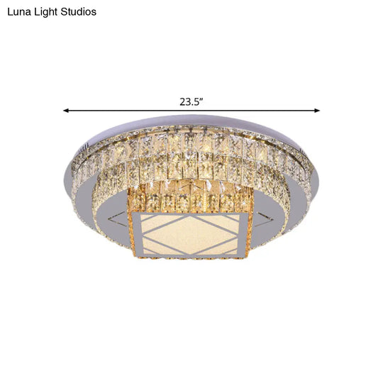 Modern Led Flush Mount Ceiling Light With Clear Cut Crystals And Stainless - Steel Design
