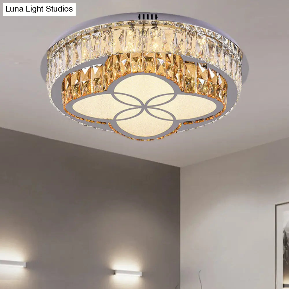 Modern Led Flush Mount Ceiling Light With Clear Cut Crystals And Stainless-Steel Design / Flower