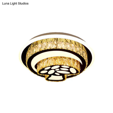 Modern Led Flush Mount Ceiling Light With Crystal Inlaid Loving Heart Flower And Mushroom Design -