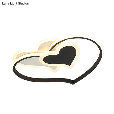 Modern Led Flush Mount Ceiling Light With Heart - Shaped Acrylic Shade - Black/White/Pink Finish