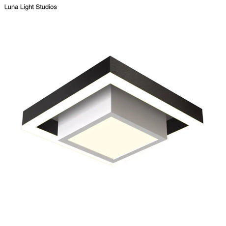 Modern Led Flush Mount For Hall With Dual Square Design Acrylic Shade And Black/Gold/Coffee Finish.