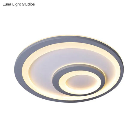 Modern Led Flush Mount Lamp - Sleek Grey Ceiling Light With Round Metal Shade In Warm/White