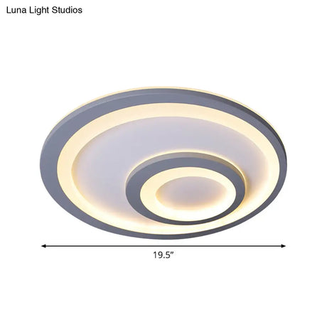 Modern Led Flush Mount Lamp - Sleek Grey Ceiling Light With Round Metal Shade In Warm/White