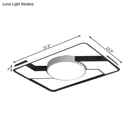 Modern Led Flush Mount Lamp: Wide Black - White Acrylic Square Light Fixture (18’/22’/31.5’)