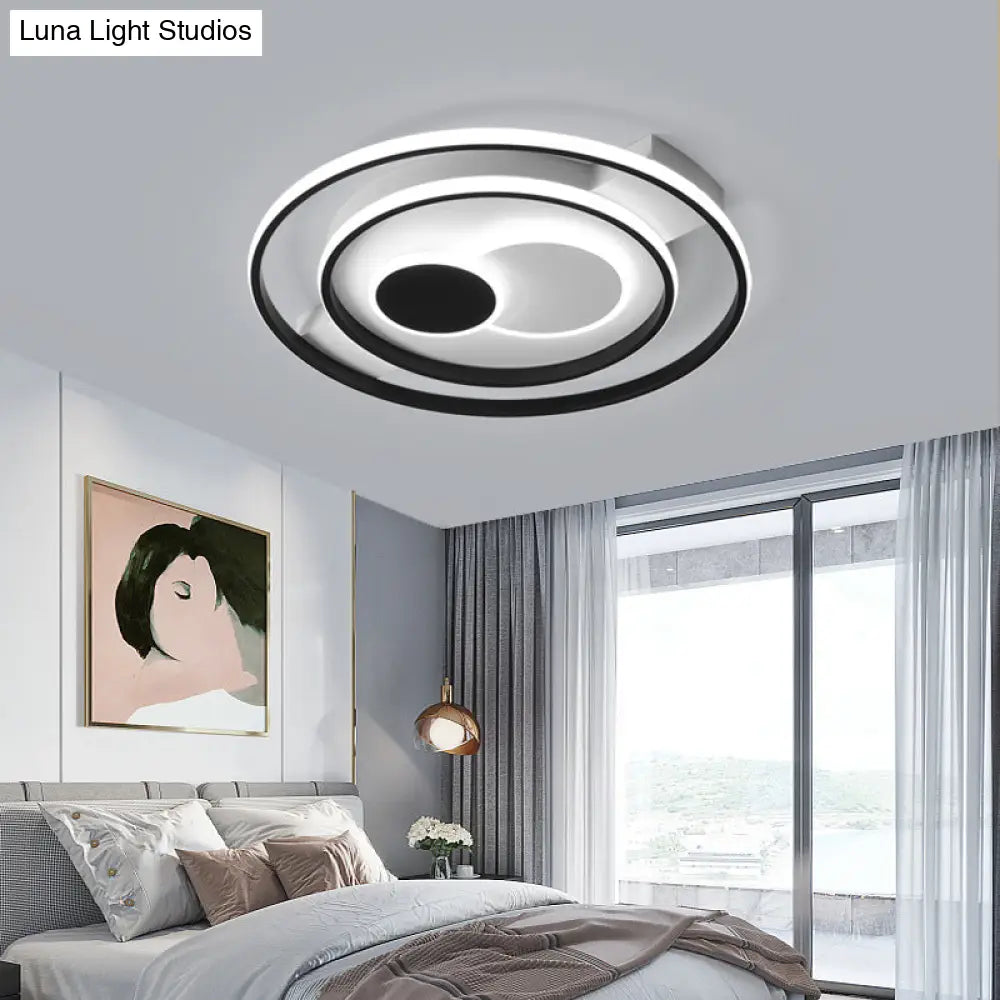 Modern Led Flush Mount Lamp With Black Acrylic Shade – Warm/White Light 16.5/20.5’ Dia