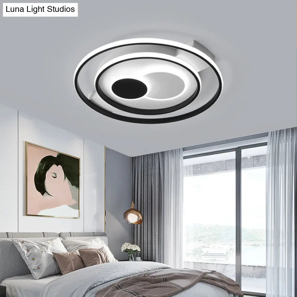 Modern Led Flush Mount Lamp With Black Acrylic Shade Warm/White Light 16.5/20.5 Dia