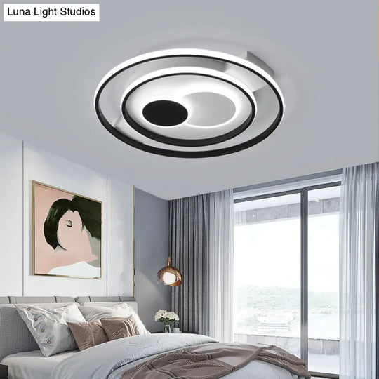 Modern Led Flush Mount Lamp With Black Acrylic Shade Warm/White Light 16.5/20.5 Dia