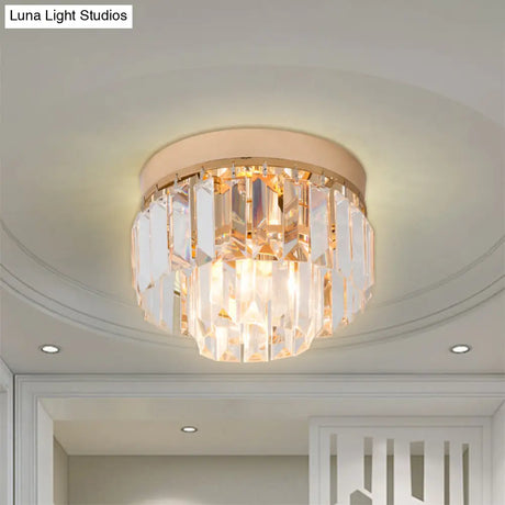 Modern Led Flush Mount Lamp With Clear Bevel Cut Crystals - Gold/Black