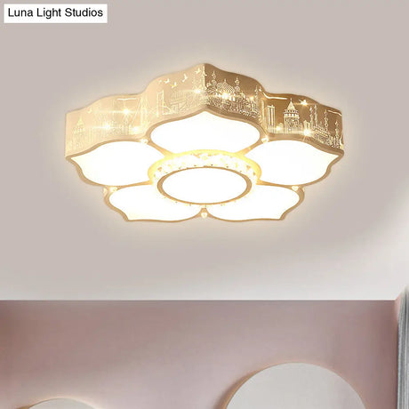 Modern Led Flush Mount Light Fixture For Floral Bedroom In White