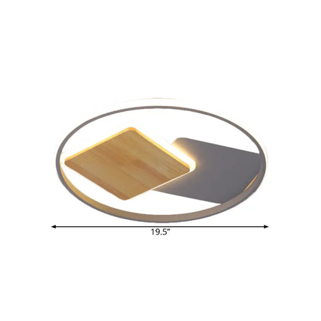 Modern Led Flush Mount Light - Grey Ring And Square Design With Metallic Shade 16/19.5 Width