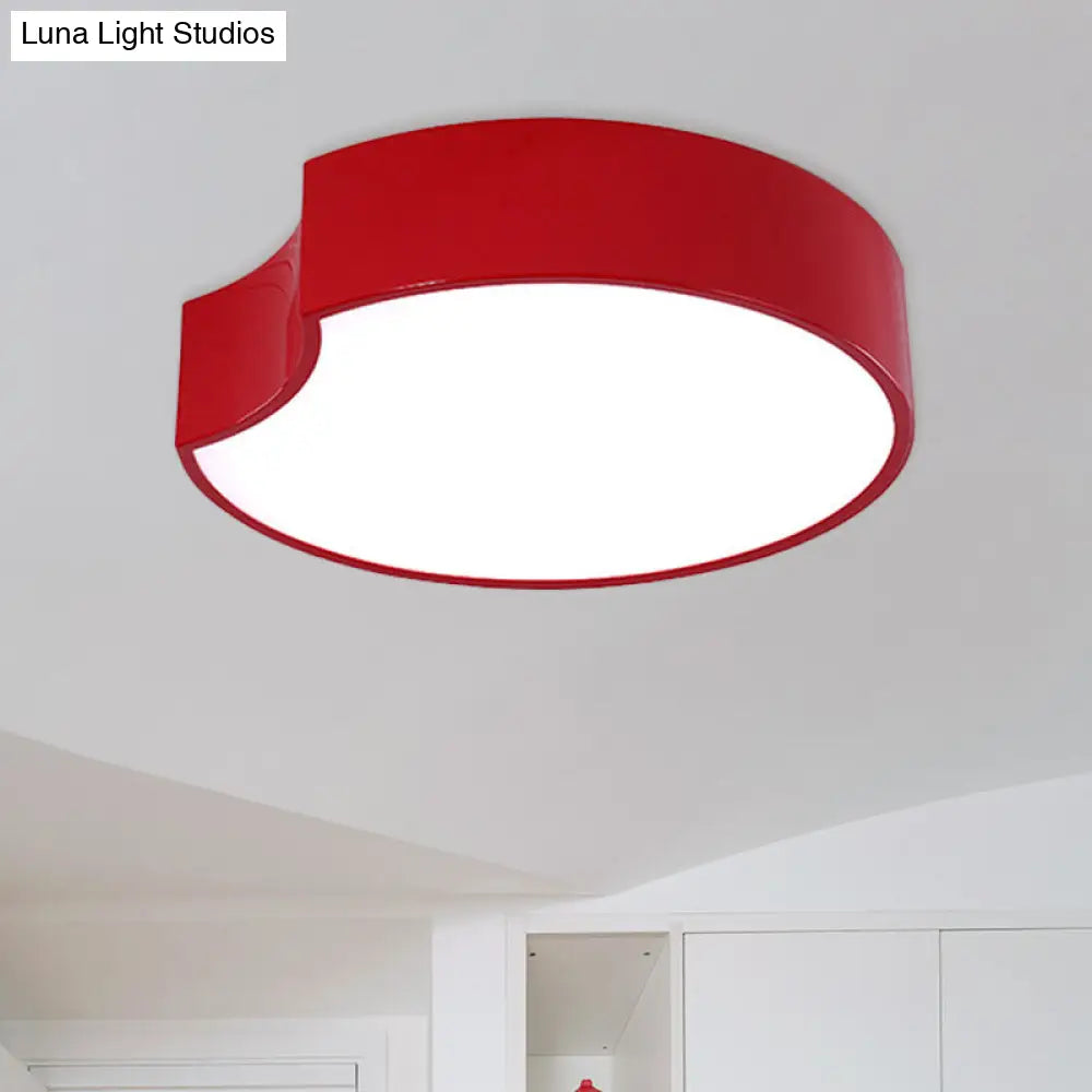 Modern Led Flush Mount Light With Acrylic Shade - Red/Yellow/Blue Round Fixture Red
