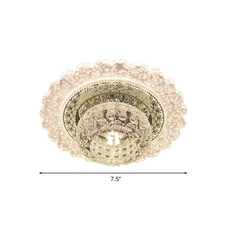 Modern Led Flush Mount Light With Clear Crystal Dome And Ruffle Edge In Warm/White For Corridors