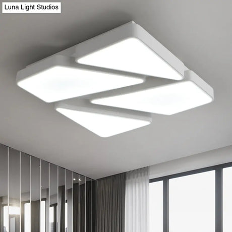 Modern Led Flush Mount Lighting: 25.5’/37.5’ W Acrylic Shade Black/White Square/Rectangular