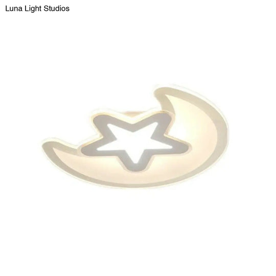 Modern Led Flushmount Ceiling Light For Kindergarten - Clear Crescent And Star Acrylic Flush Mount