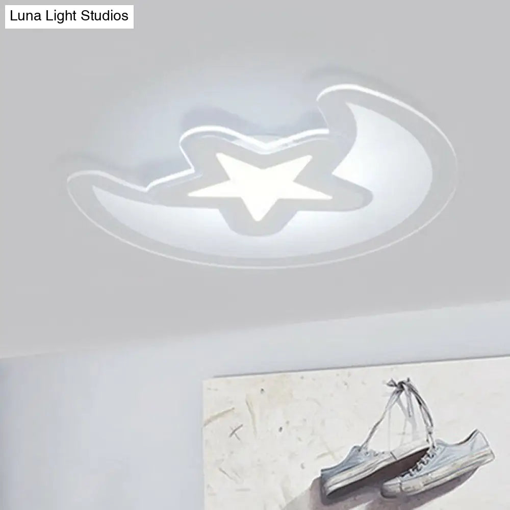 Modern Led Flushmount Ceiling Light For Kindergarten - Clear Crescent And Star Acrylic Flush Mount /