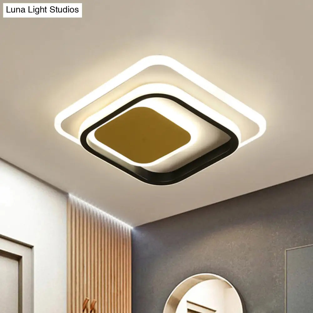 Modern Led Flushmount Lighting In White And Black Acrylic - Square/Round Design Black-White / Square