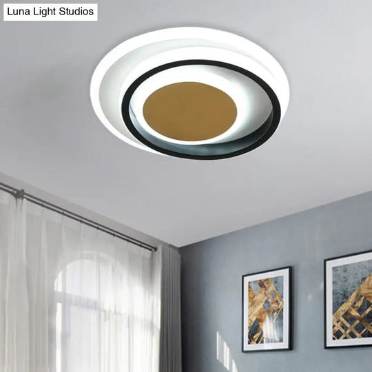 Modern Led Flushmount Lighting In White And Black Acrylic - Square/Round Design